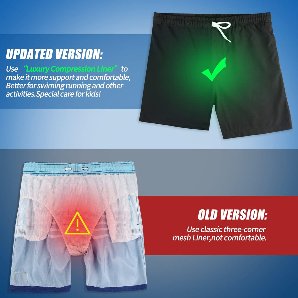 Boys Swim Trunks with Compression Liner Comfortable Anti-Chafe Swimming Shorts Stretchy UPF Quick Dry