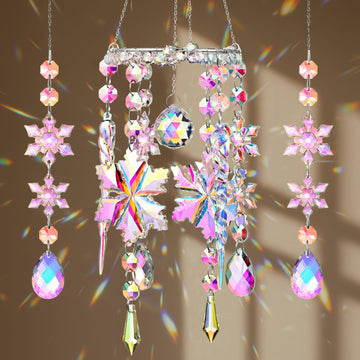 3 Pcs Winter Snowflake Suncatchers Winter Crystal Sun Catchers Snow Flake Hanging Suncatcher Wind Chime with Chain