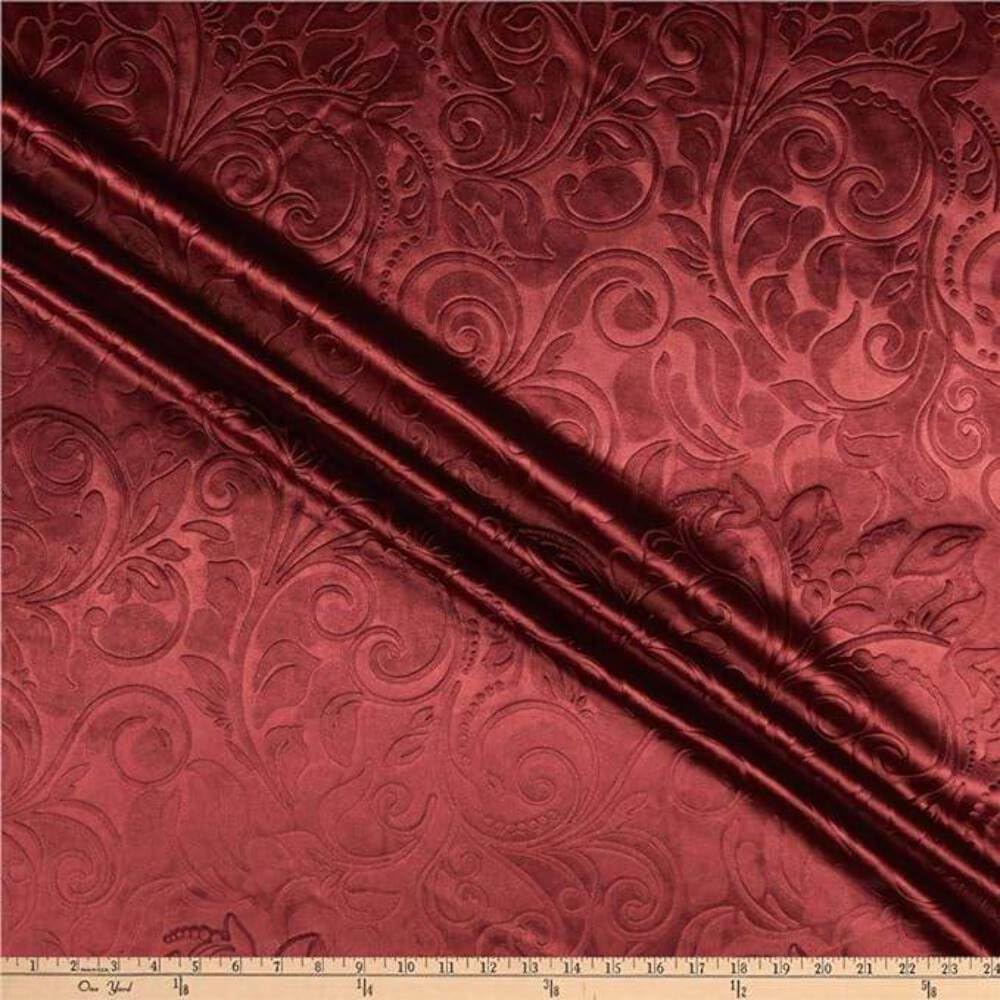 Brocade Scroll Velvet Fabric, 58 Inch in Width, Ideal Embossed Material Décor Sand Cut by The Yard