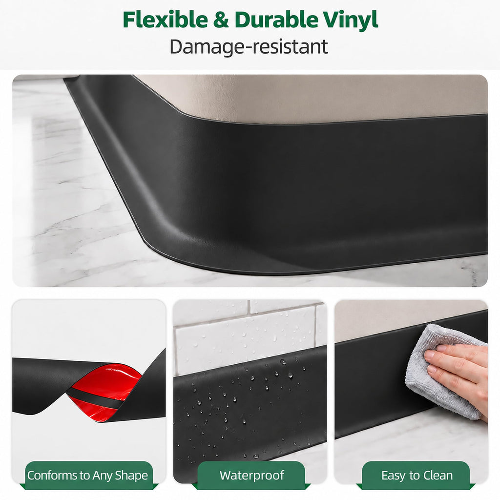 16.4ft Flexible Vinyl Baseboard Trim with Toe Black Stick Wall Base