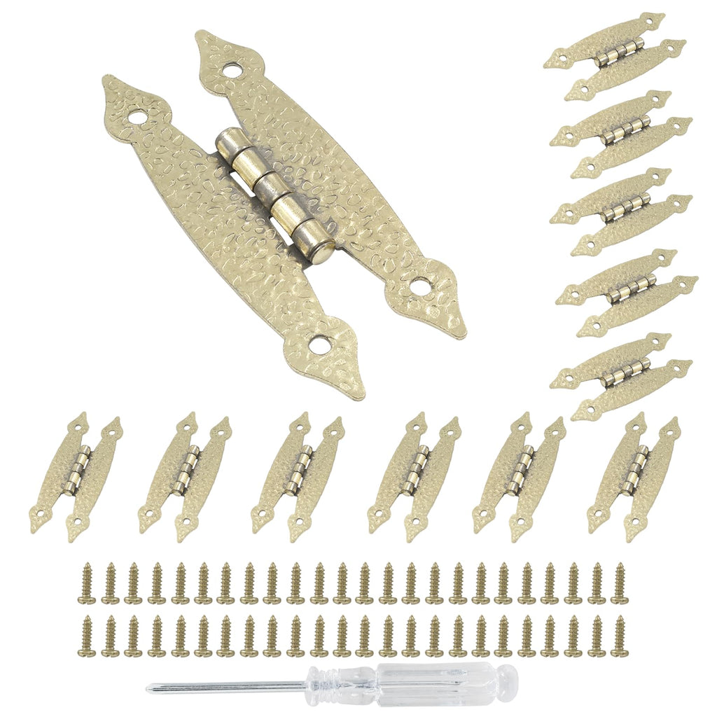 12 Pcs H-Shape Cabinet Hinges, Gold Hammercraft Flat Flush Mount