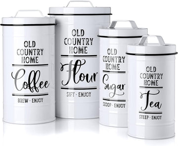 Canisters Sets for the Kitchen, Airtight Kitchen Canisters for Countertop, Flour and Sugar Containers, Tea Coffee - Set of 4