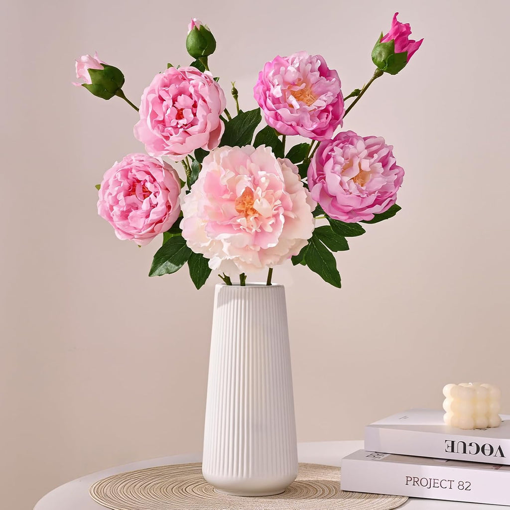 Bouquets Peonies Artificial Flowers with 22'' Long Stems, Latex Real Touch Faux Peony Flowers, Fake Peonies Bouquet - Set of 3