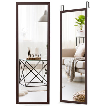Full Length Wall Mirror, 42.5"x14" Over The Door Mirror with 2 Sets of Height Adjusting Hanging Hooks, Rectangle
