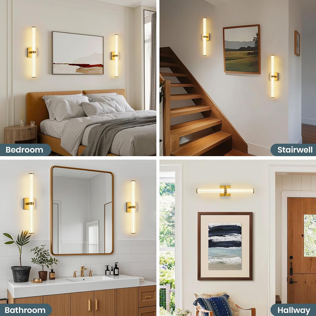 Modern Gold LED Wall Sconce with 3 Color Temperatures, Slim Vertical Linear Wall Light for Bedroom Bedside Living