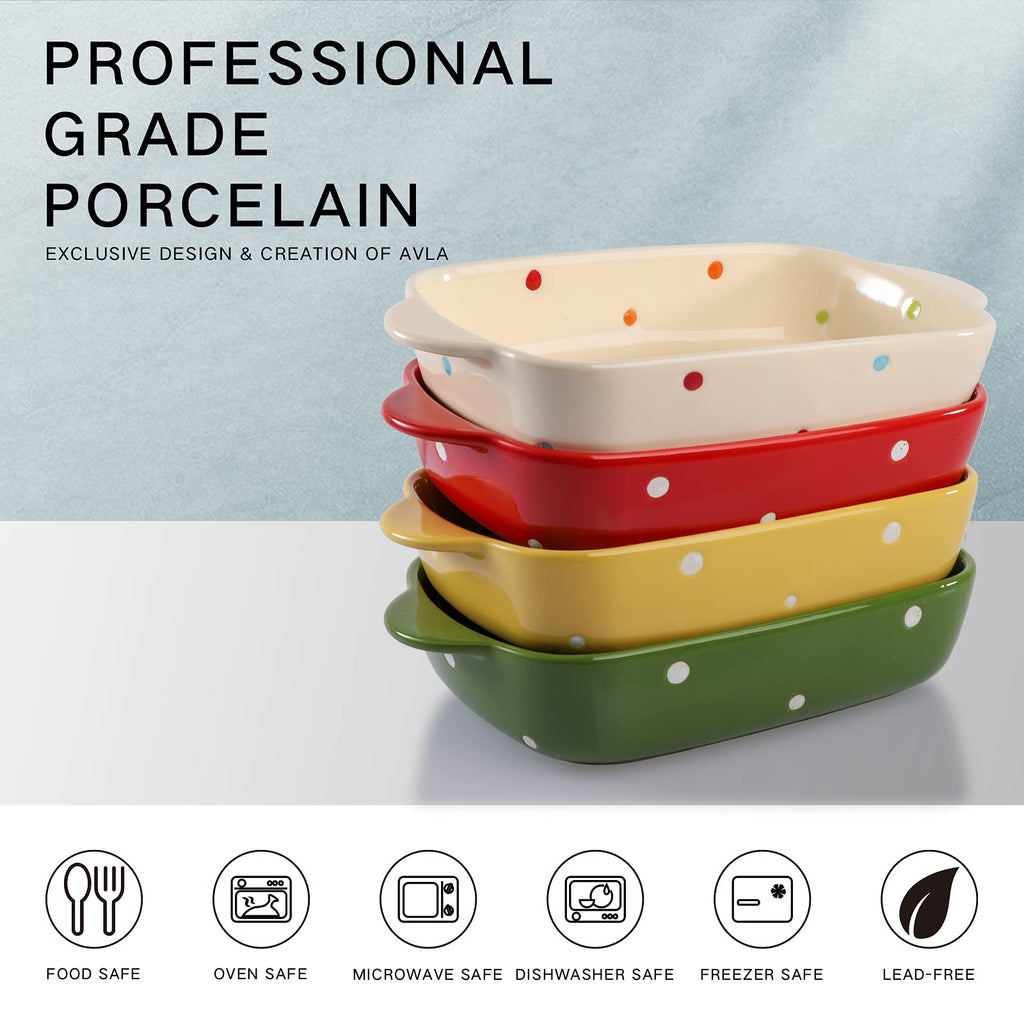 Set of 4 Ceramic Small Casserole Dishes, 7"x5" Porcelain Roasting Lasagna Pan, Individual Casserole Dishes Bakeware