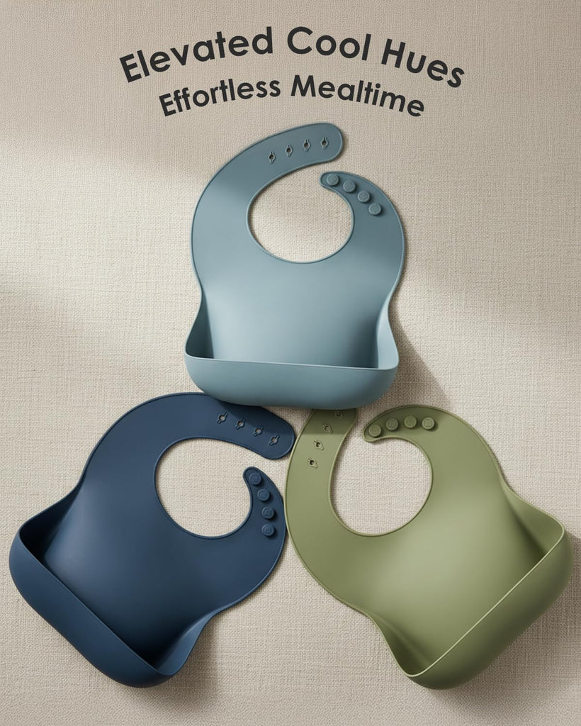 Silicone Baby Bibs Set of 3, BPA-Free Waterproof Feeding Bib