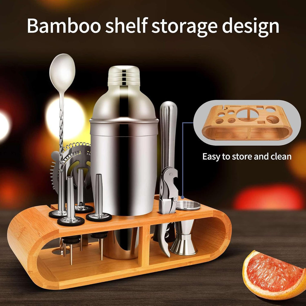 750-milliliter , 12-Piece Cocktail Bar Set, Bartender's Tool Set, Cocktail Shaker, with Bamboo Stand - Set of 12