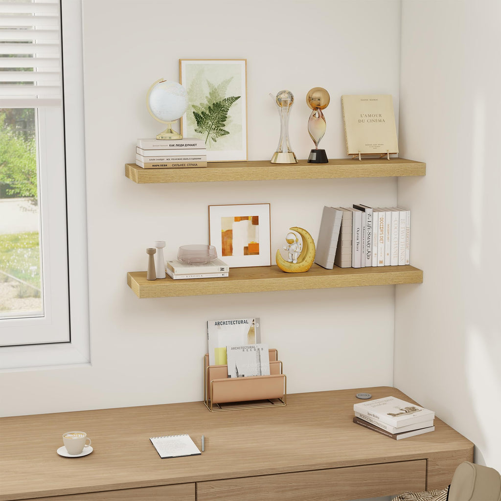 36 x 8 Inch Floating Shelves for Wall, Farmhouse Bathroom Shelves Set of 2, Wood Wall Shelves 36 Inch Long, 36 x 8 x