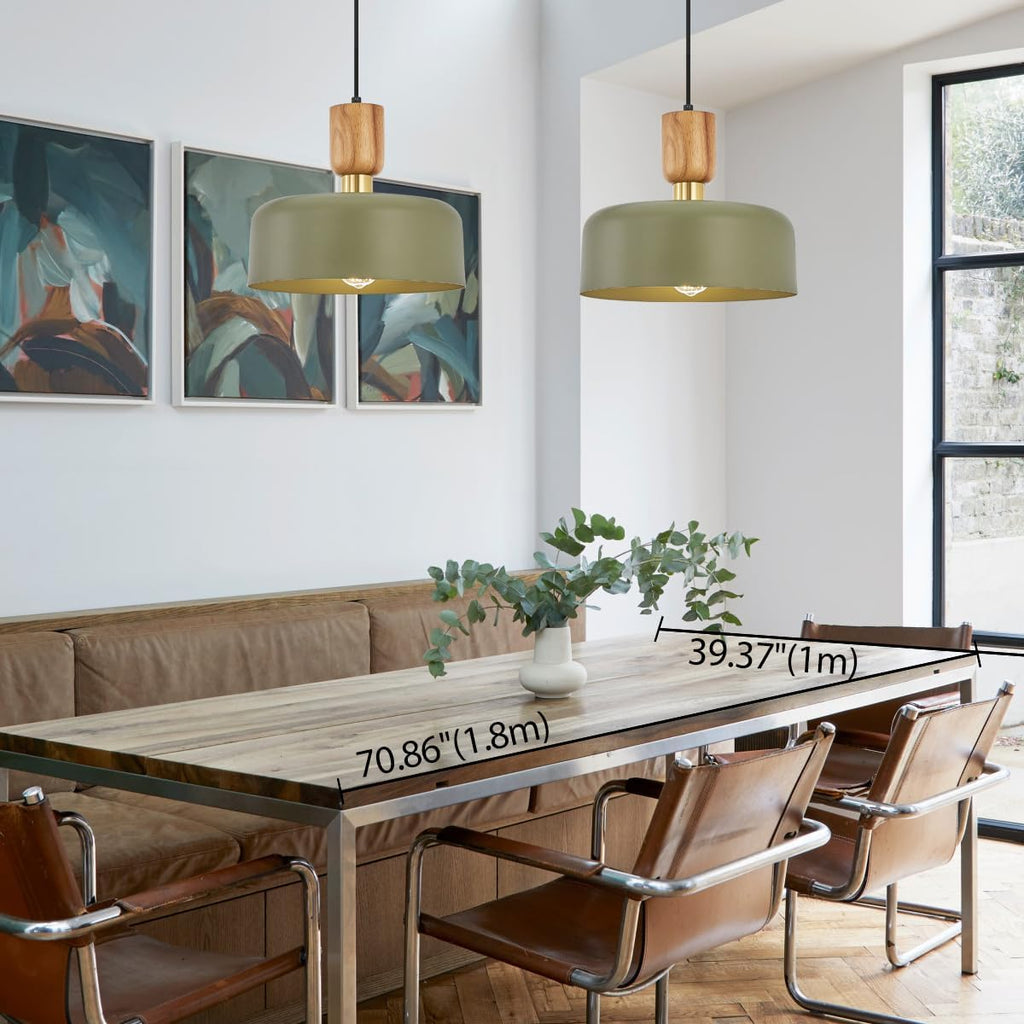 Contemporary Pendant Lighting,12 inch Pendant Lamp,Wood and Brass Accent,Adjustable Metal Hanging Light Fixture for