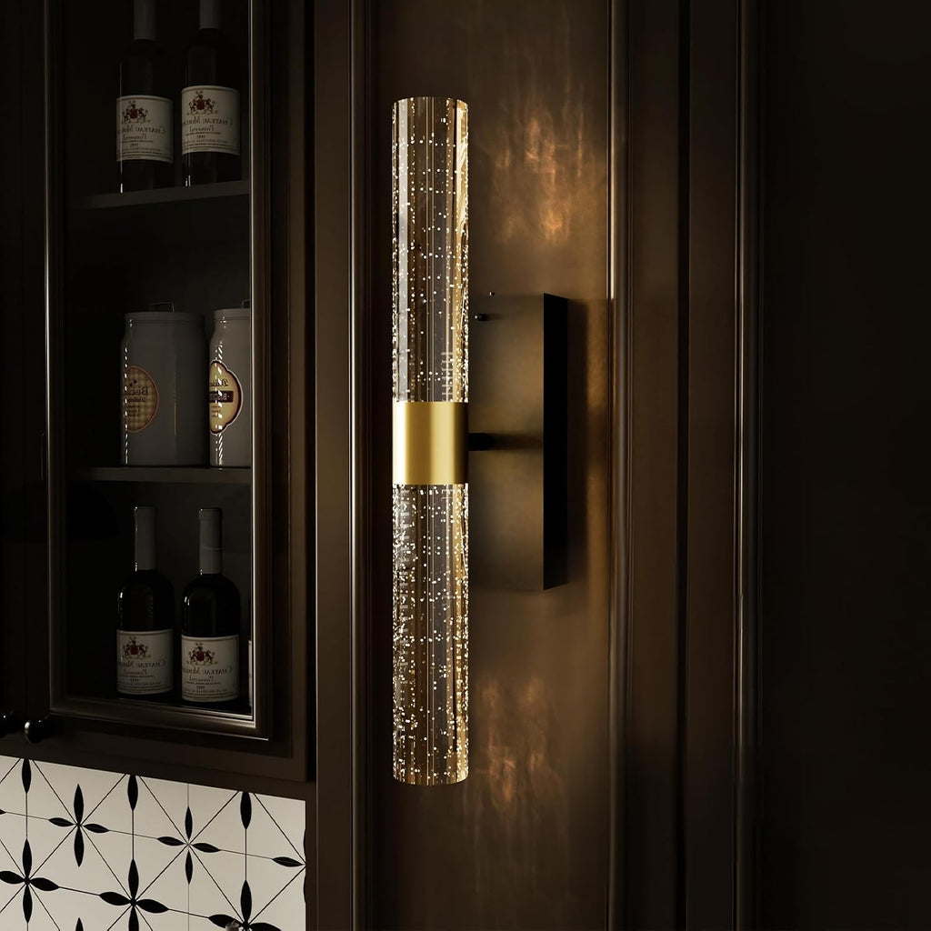 Crystal Battery Operated Wall Sconce, Black and Gold Rechargeable Wireless Wall Light Fixtures with Remote Control