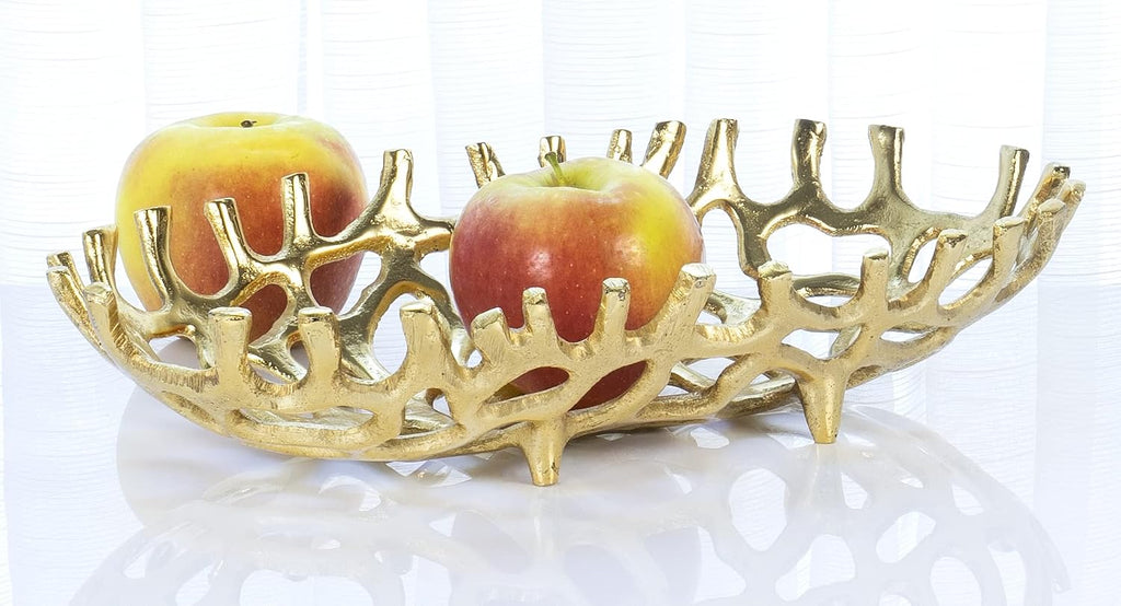 14" x 3" Large Decorative Oval Aluminum Golden Branch Reef Centerpiece Tray