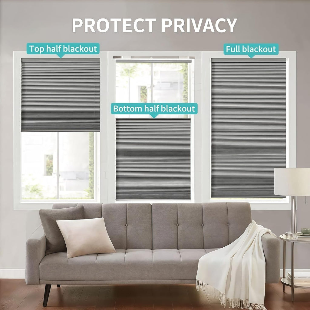 No Tools No Drill Blinds for Indoor Windows, Cordless Window Blinds Cellular Shades Top Down Bottom Up Blackout