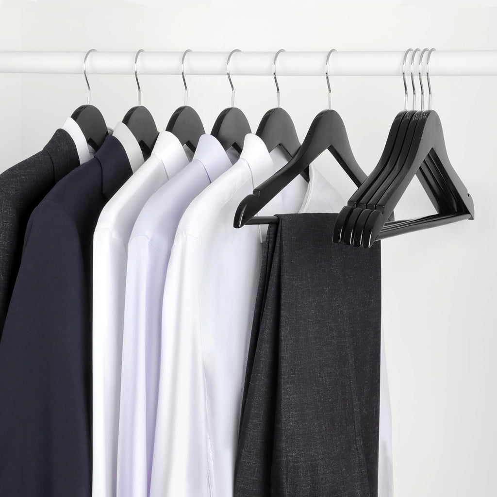 Wooden Coat Hangers 30 Pack, Black Wood Suit Hangers, 360° Swivel Hook and Non-Slip Shoulder Notches for Camisole