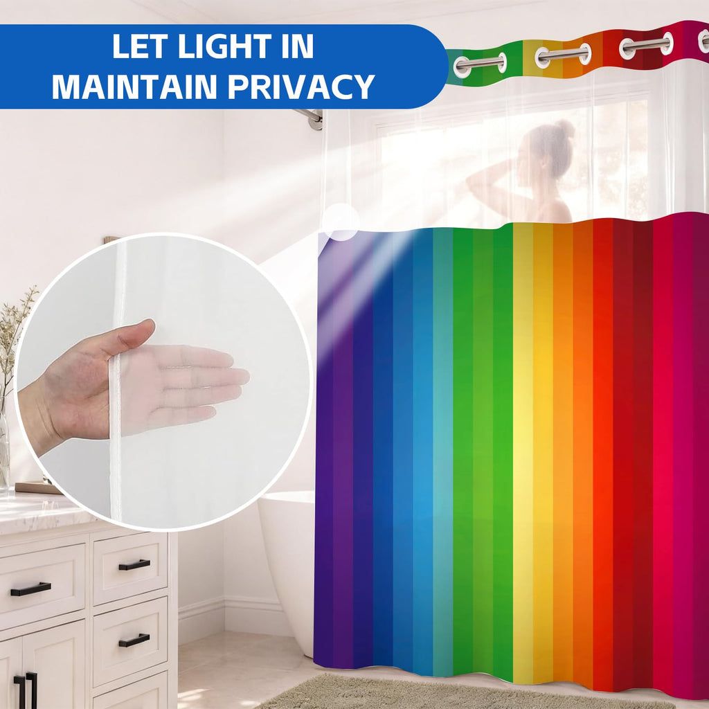Rainbow Stripe Waffle Shower Curtains No Hooks Waffle Colorful Striped Shower Curtain Set with Snap in Liner Double