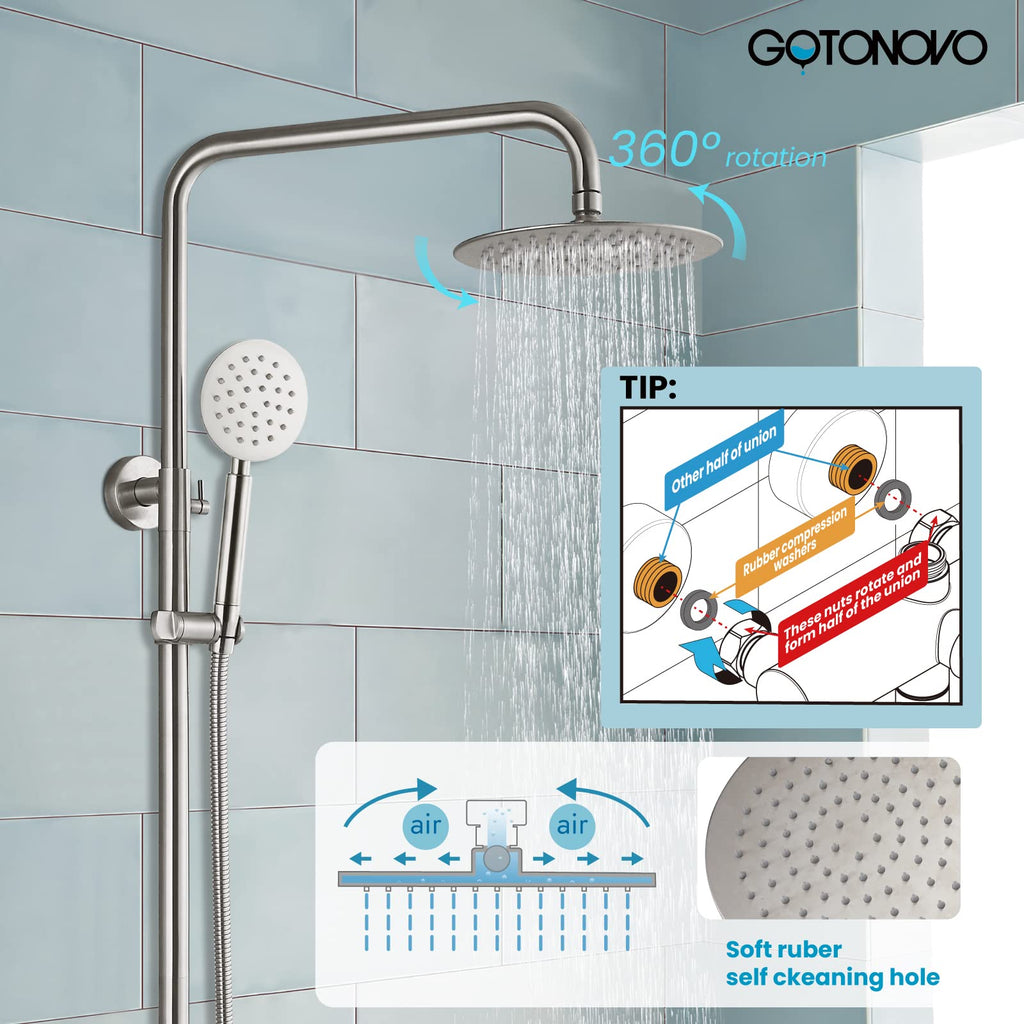 SUS304 Outdoor Shower Kit 8'' Head with Handheld Brushed Nickel