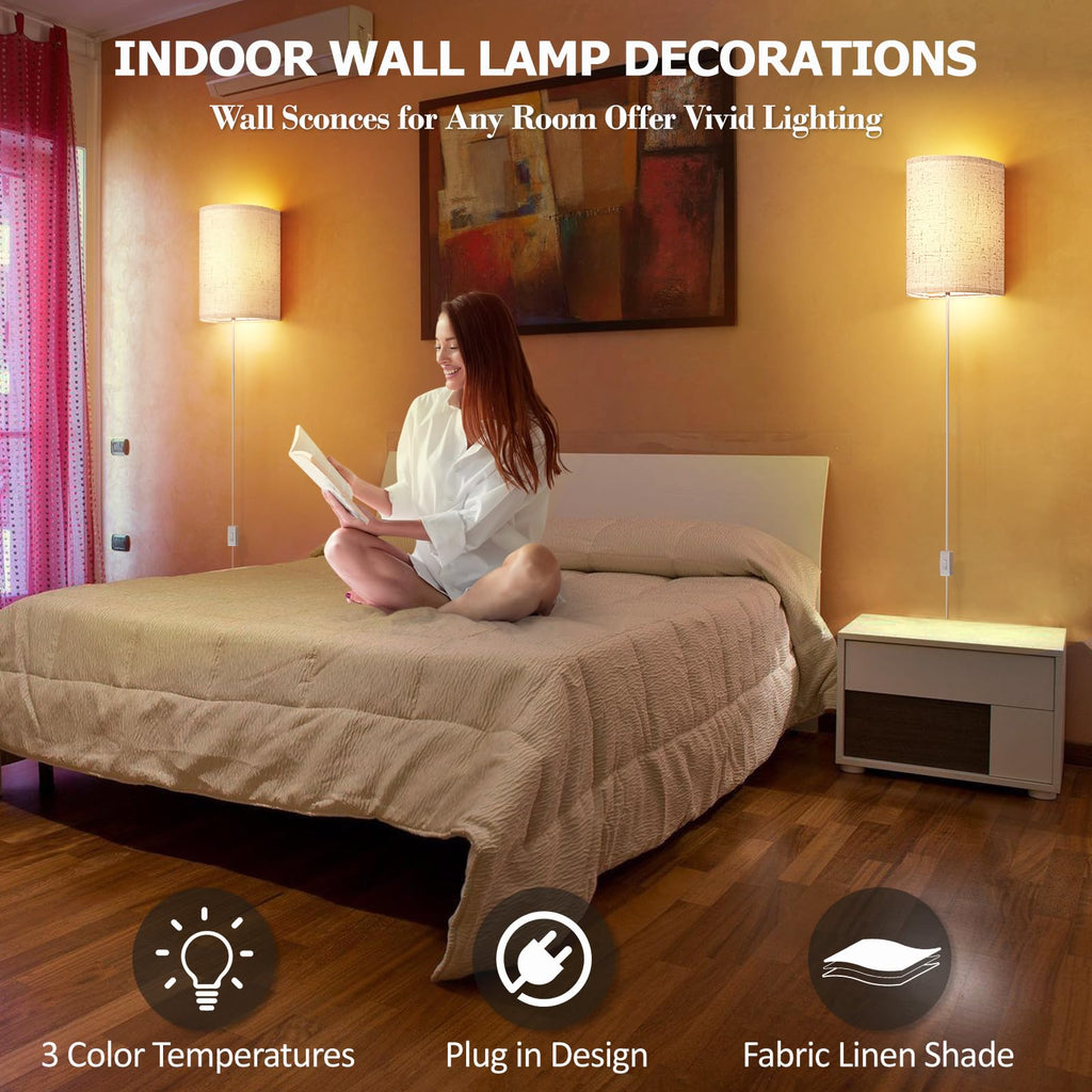 Plug in Wall Sconces Set of Two Wall Lights Lamp with On/Off Switch