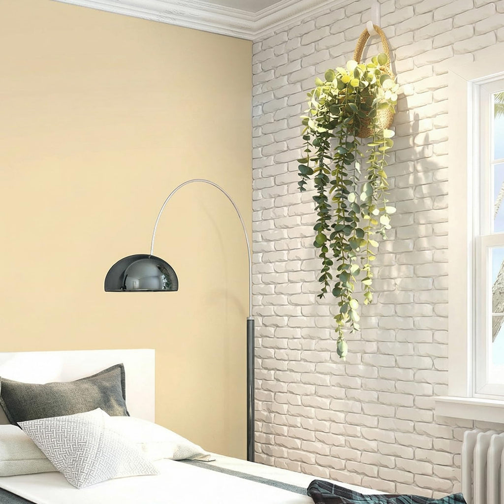 Fake Hanging Plant Decor Indoor, Eucalyptus Artificial Faux Plants in Wall Woven Planters, Jute Hanger with Black Pot