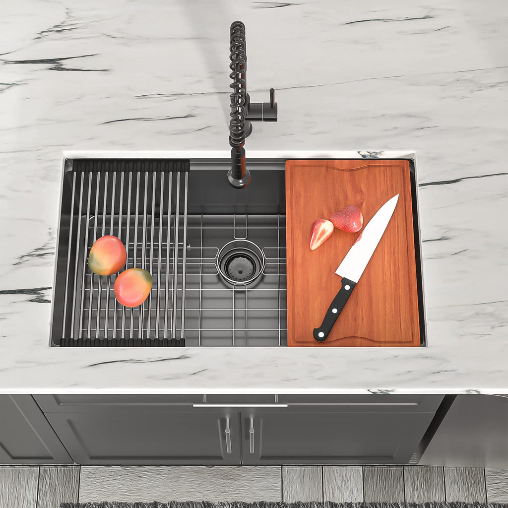 30 Inch Undermount Sink Black Stainless Steel Kitchen Sink Undermount Workstation Gunmetal Black Stainless Steel 16