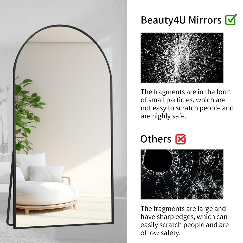 76" x 34" Arched Full Length Mirror with Stand, Black Floor Mirror