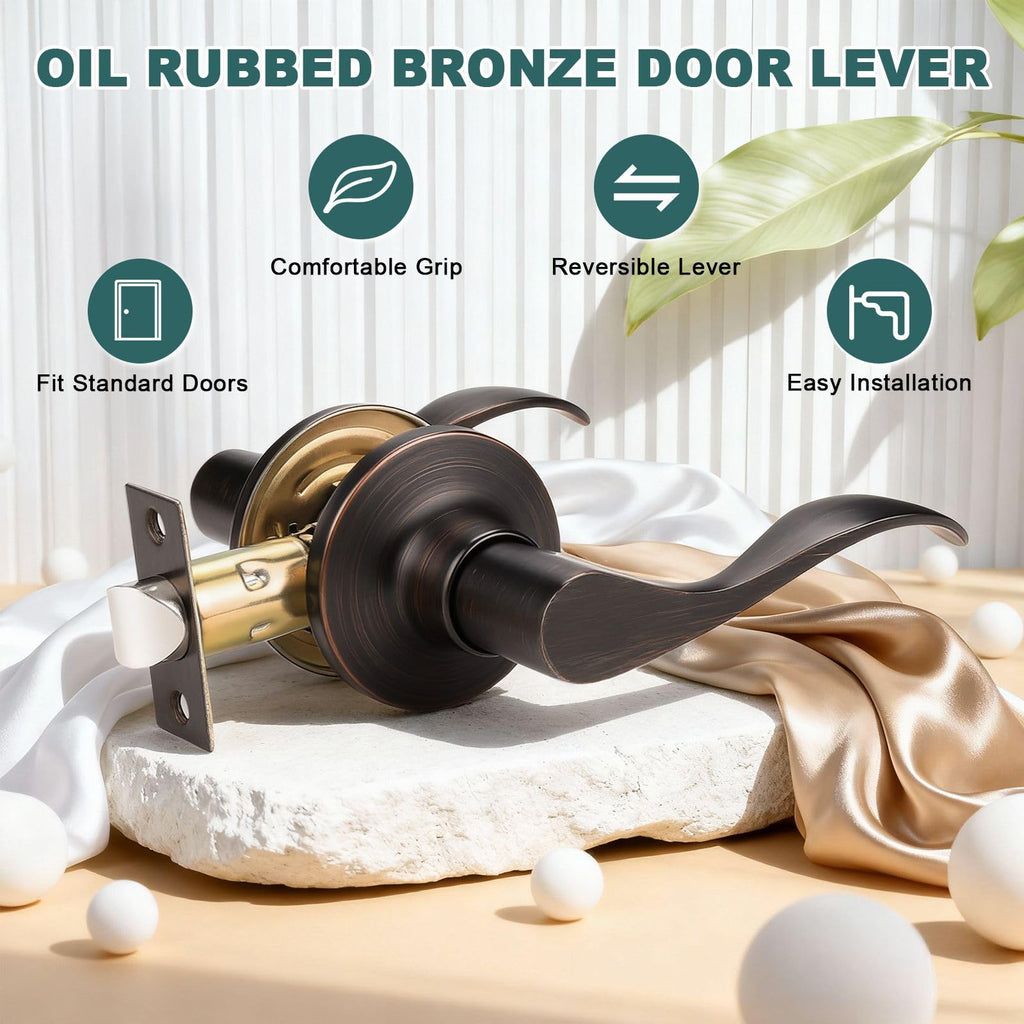 8 Pack Passage Door Levers Oil Rubbed Bronze Interior Door Handles with Lock Keyless Hall Closet Door Handles Bronze