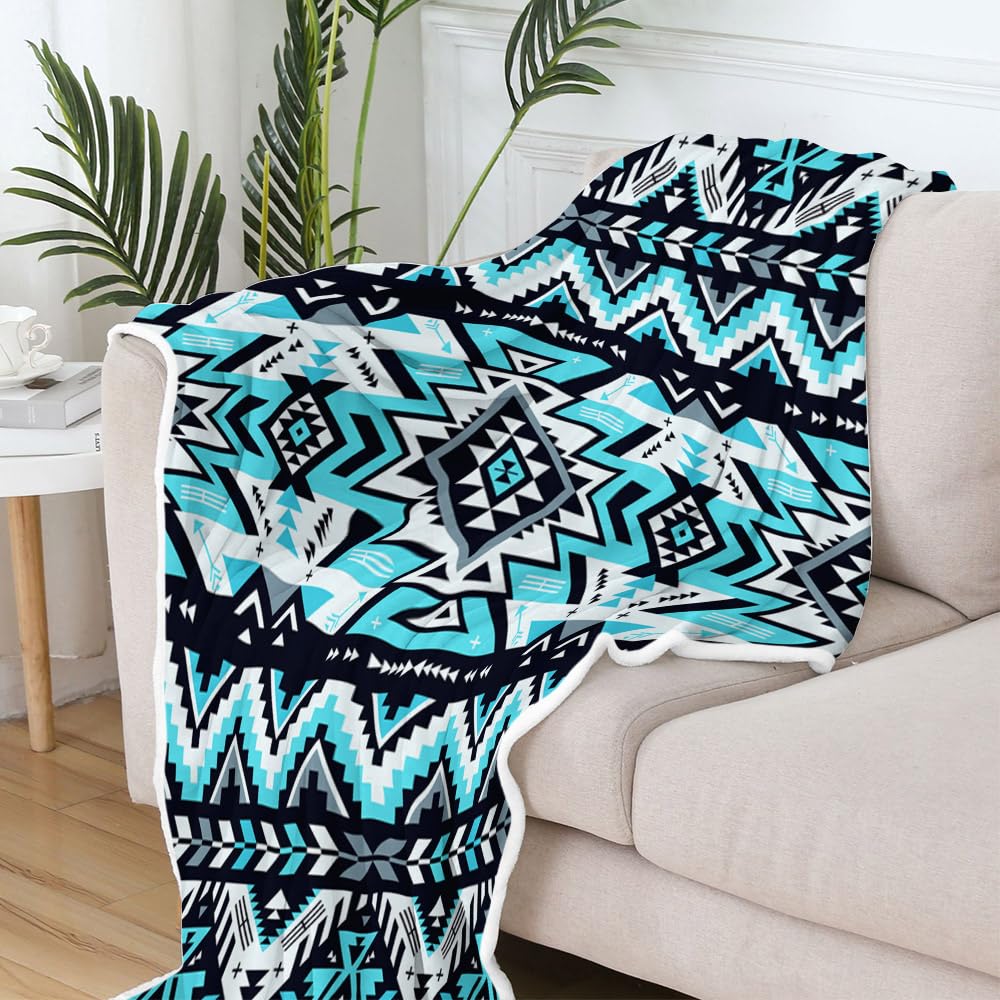 Southwestern Throw Blankets, Tribal Aztec Soft Cozy Flannel American Native Ethnic Geometric Mexican Western Boho