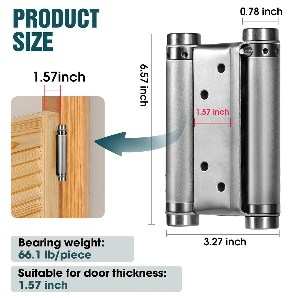 6in Double Action Spring Hinge, Self-Closing Door Hinges with Pins & Screws