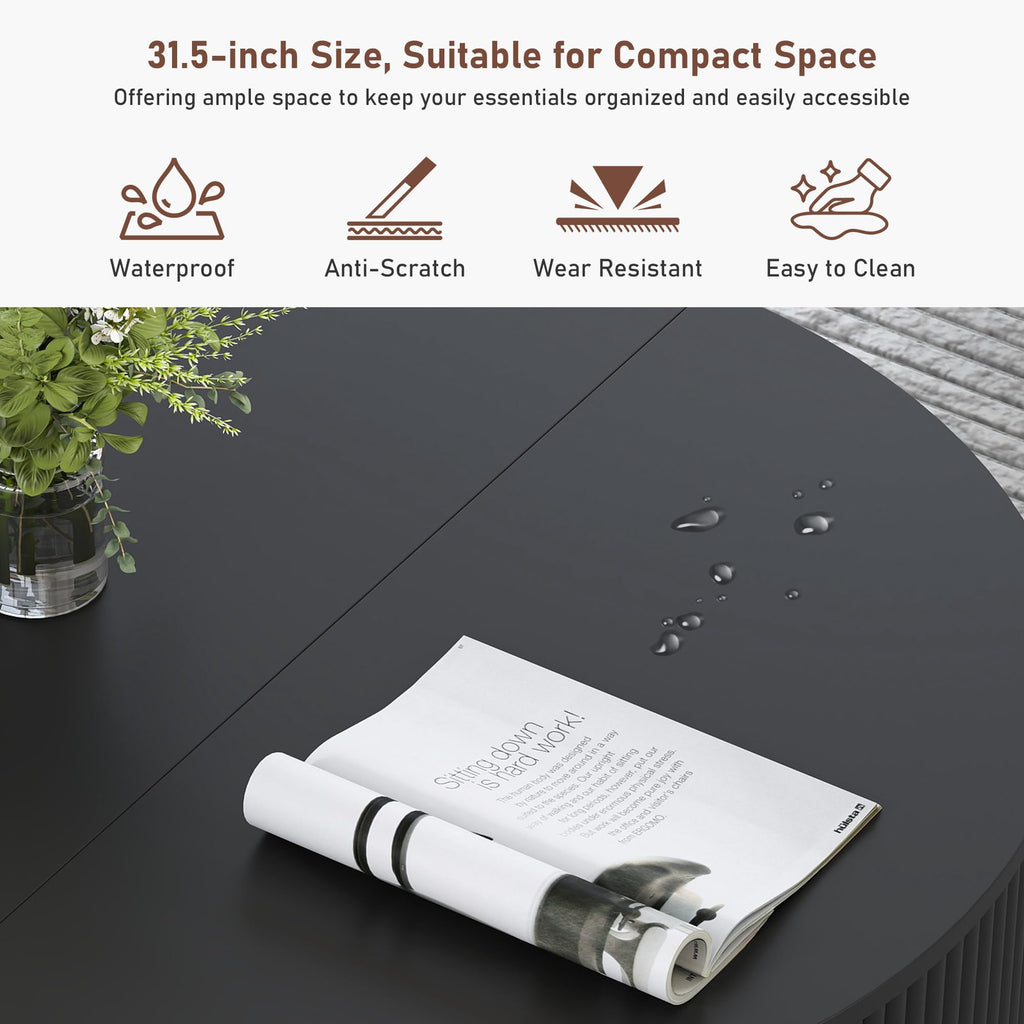 31.5" Round with Storage, Modern Accent Coffee Tables with Fluted Base, Wooden Circle Center Table Small Space