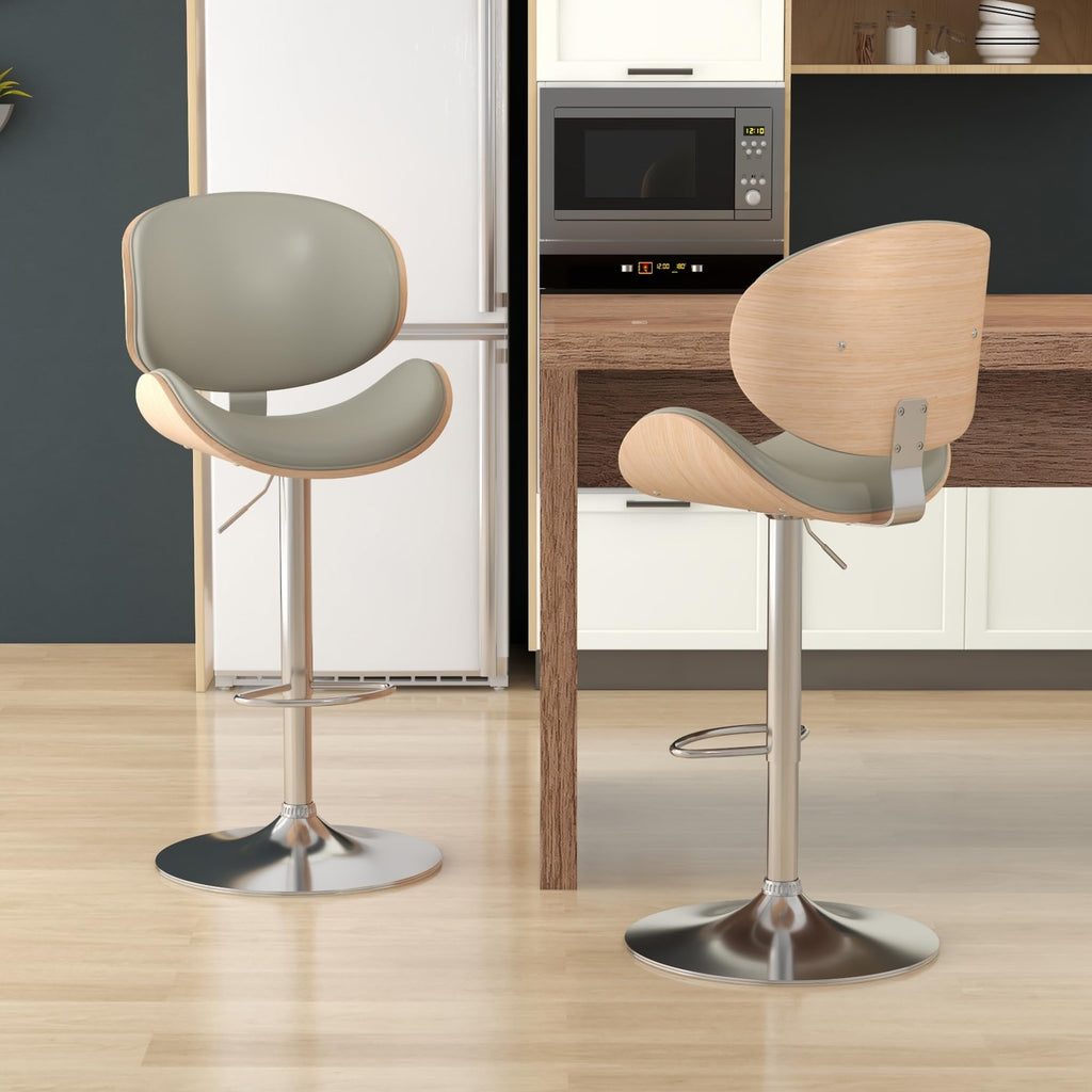 Bar Stools Swivel Bentwood Barstools, Set of 2, Gray PU