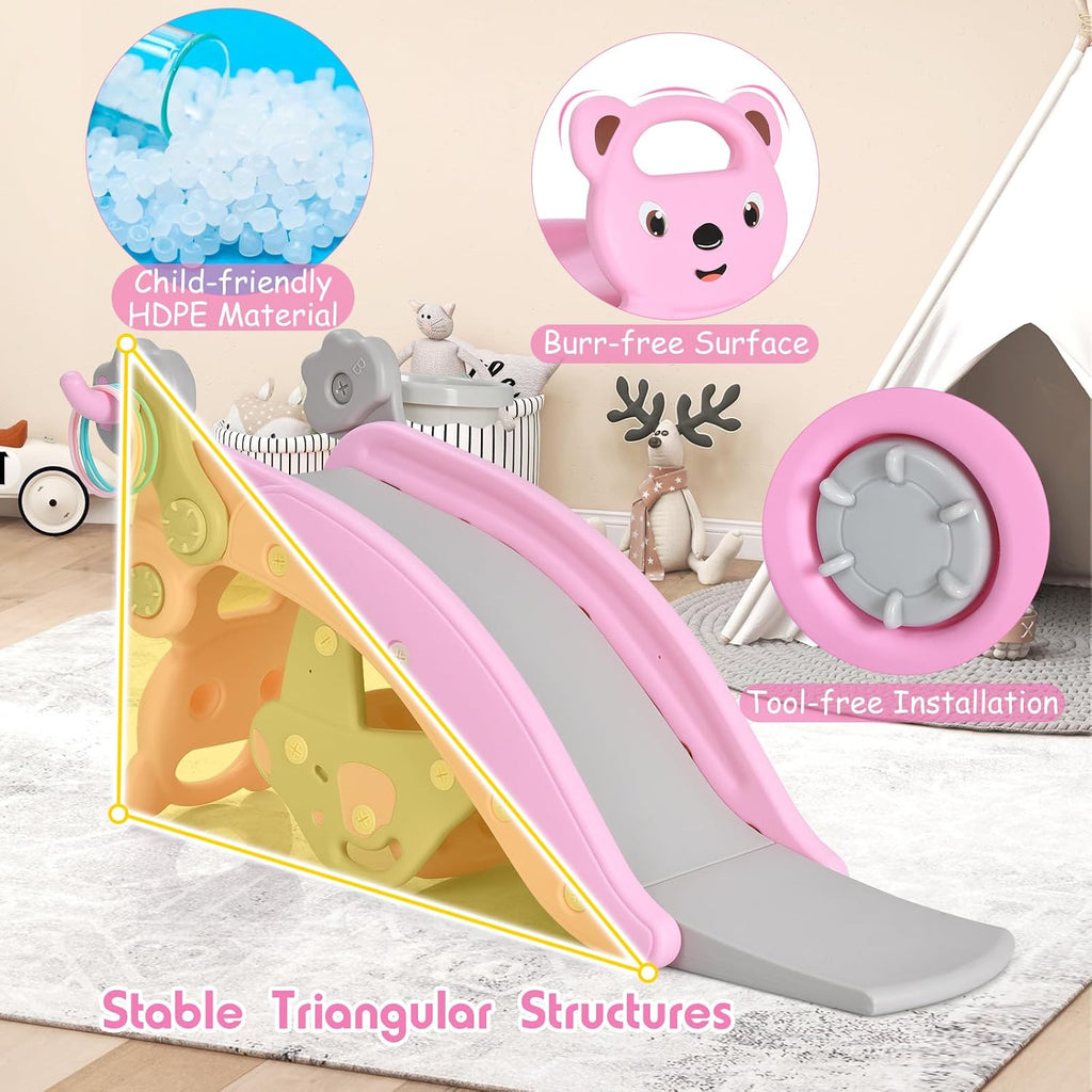 Toddler Slide Rocking Toy, 6 in 1 Convertible Freestanding Slide for Kids w/Basketball Hoop/Ring Toss Game/Rocking