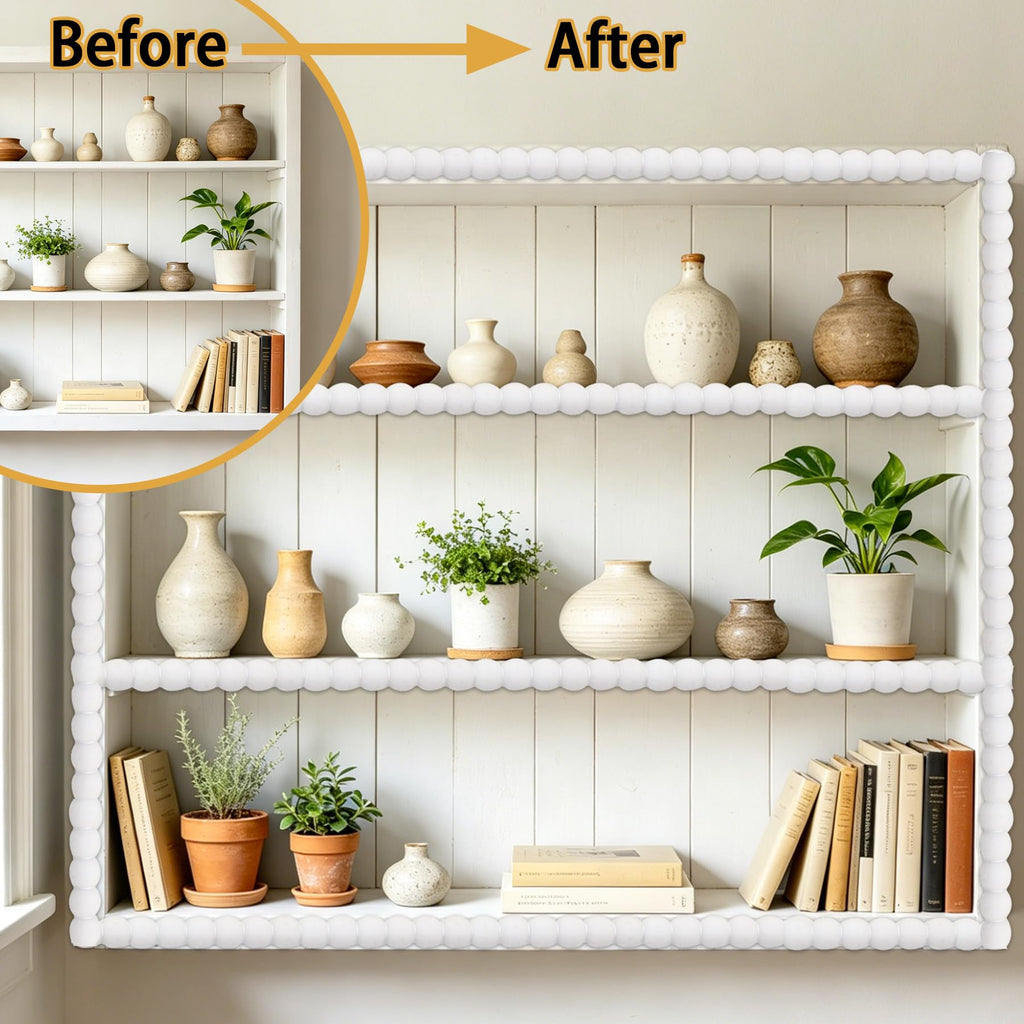 196.8" x 0.39" Peel and Stick White Beaded Molding, Unfinished & Paintable, Flexible DIY Decorative Trim for Mirror