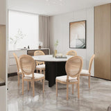 French Country Dining Chairs Set of 6, Farmhouse Rattan Dining Chairs with Round Back, Beige