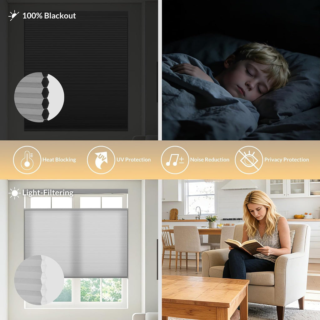 Top Down Bottom Up Cordless Cellular Shades,Black,21" W x 48" H