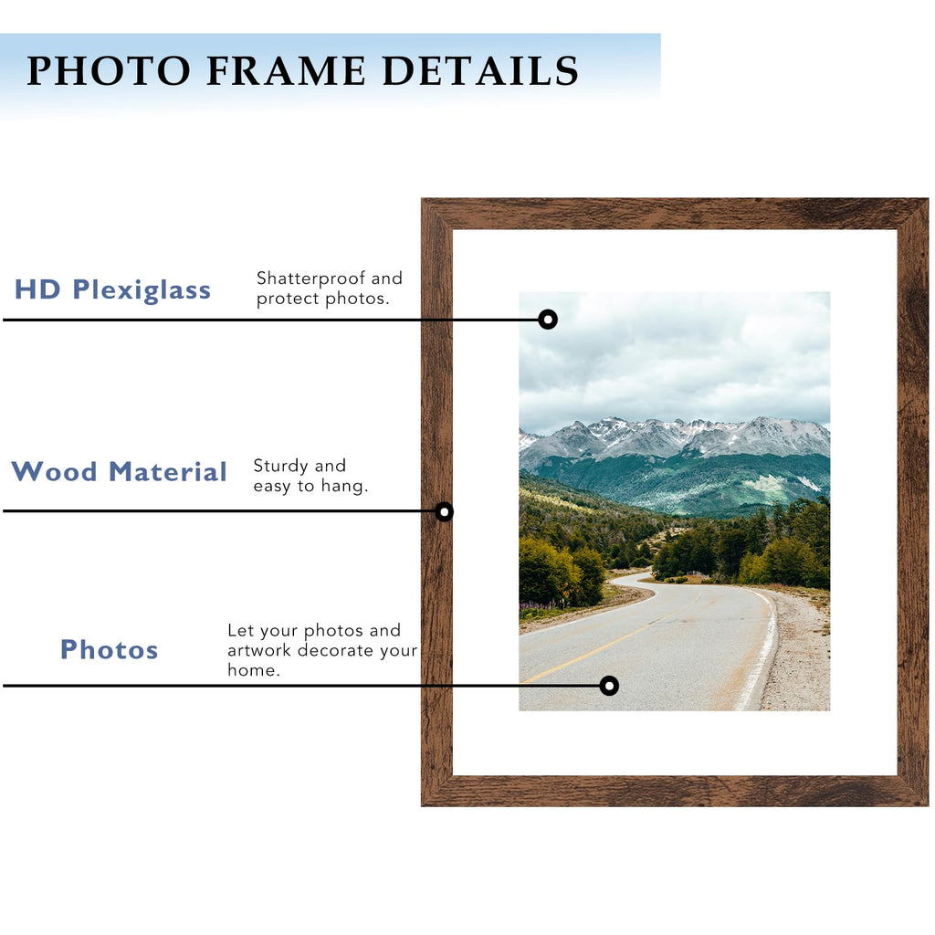 11x14 Picture Frame with 8x10 Mat, Wood 11 by 14 Photo Frame