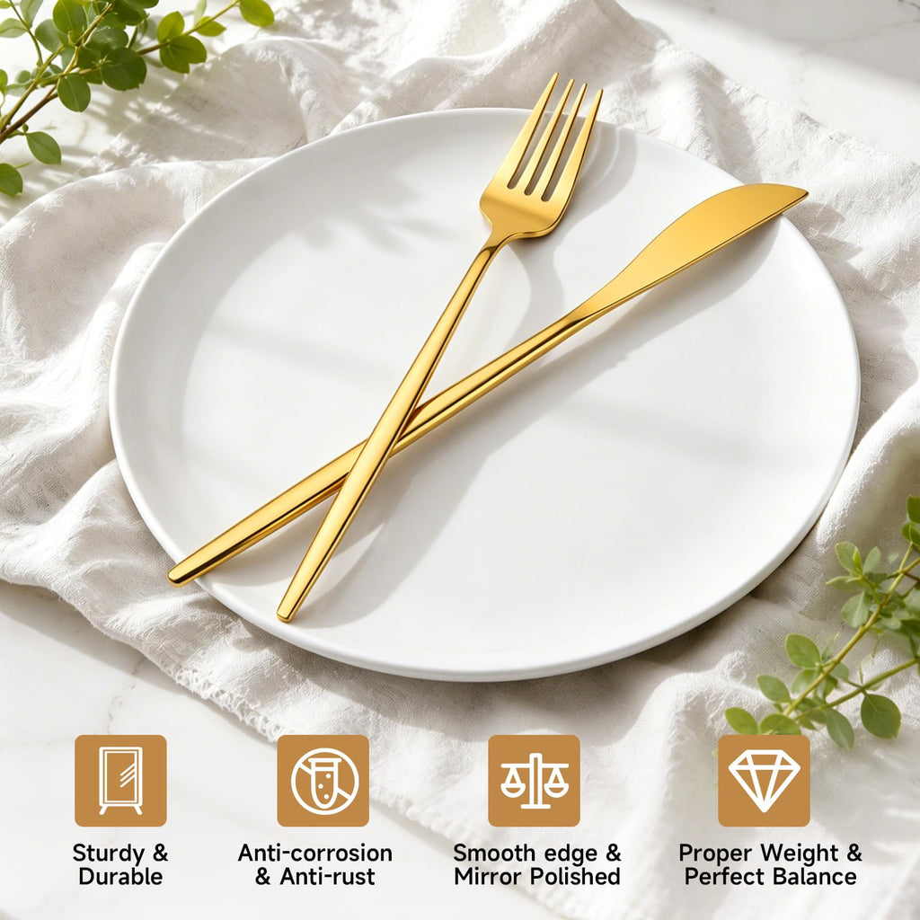 Gold Silverware Set for 12, 60 Piece Stainless Steel Flatware Cutlery Set