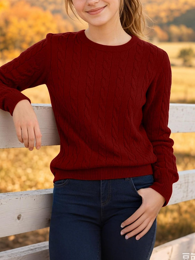 Girls Sweaters Fall Cable Knit Tops Teen Long Sleeve Winter Shirts