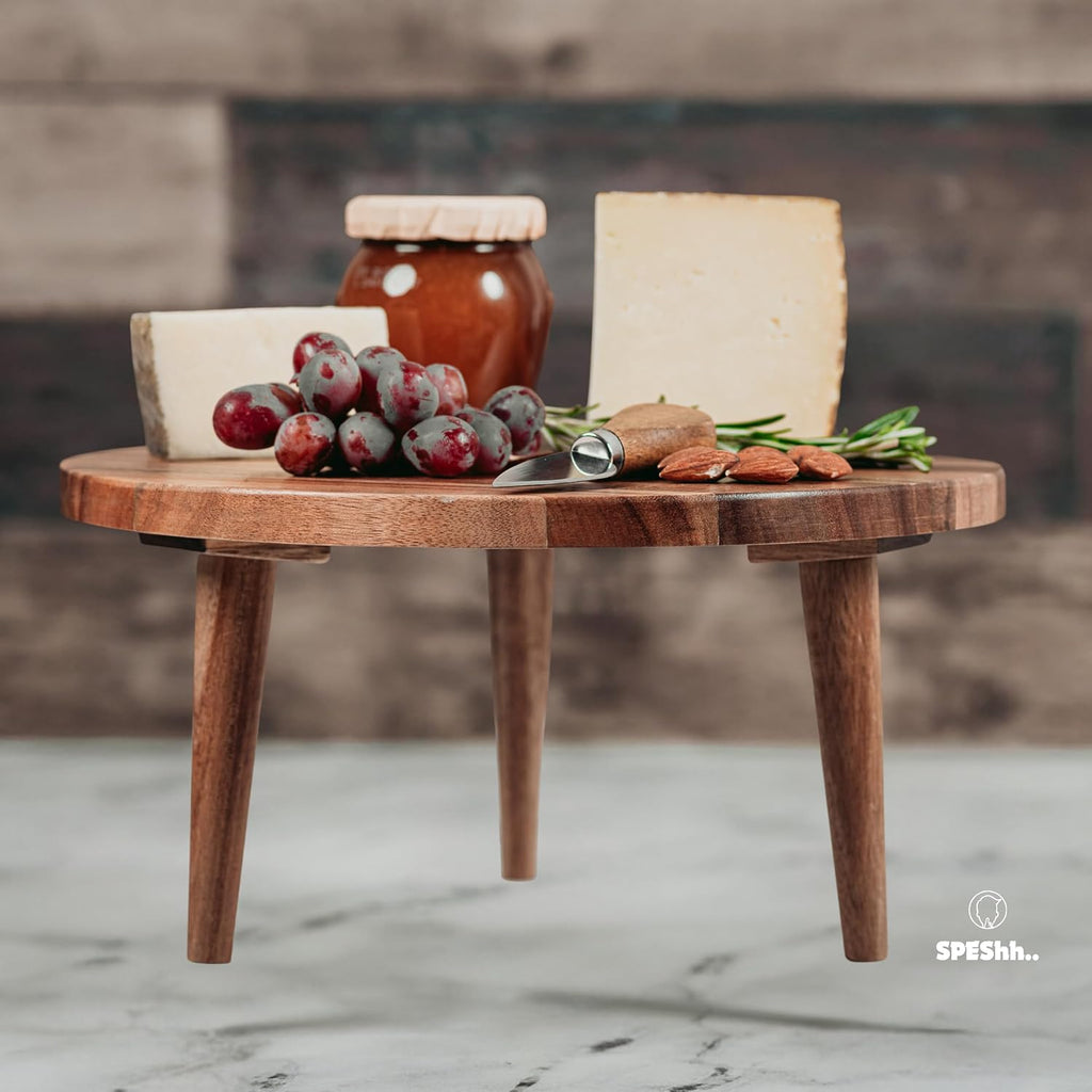 Acacia Wooden Round Footed Serving Board - Pedestal Riser Cake Stand with Removable Legs - Charcuterie Tray Cheese