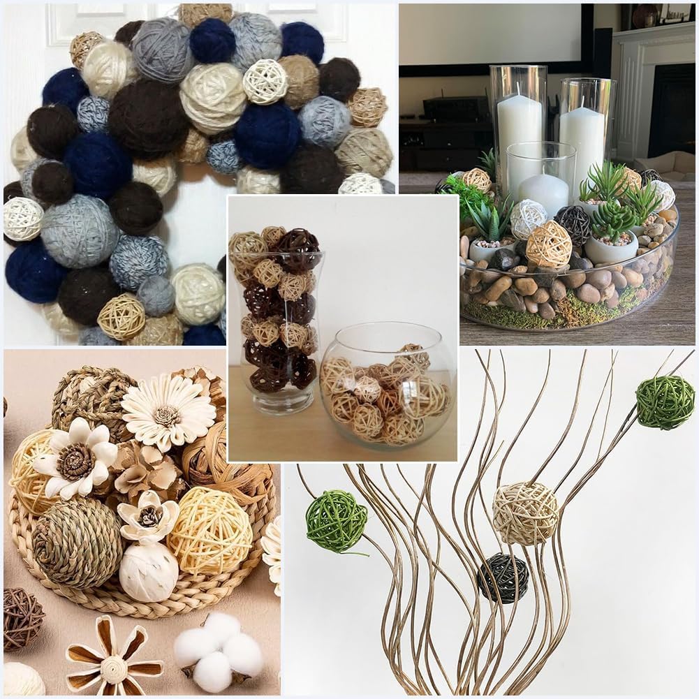 Style Rattan Wicker Balls Rattan Decorative Balls Round Black White Brown Centerpiece Table Decoration - Set of 32