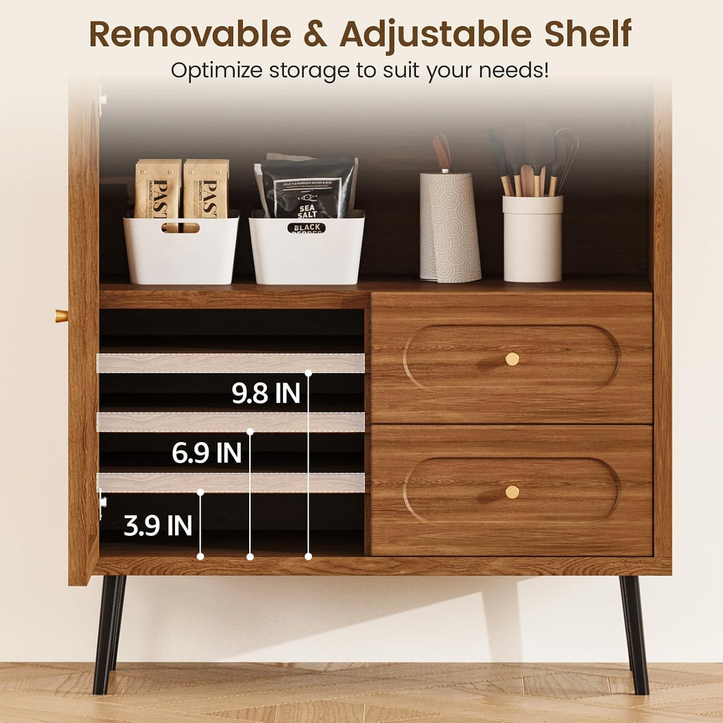 Wood Sideboard Cabinet - Slim Buffet Cabinet with Storage & Drawers | Modern Coffee Bar Cabinet, Small Narrow Accent