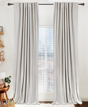 Linen Blackout Curtains for Bedroom 96 Inches Long, Back Tab/Rod Pocket Living Room Drapes, Thermal Insulated