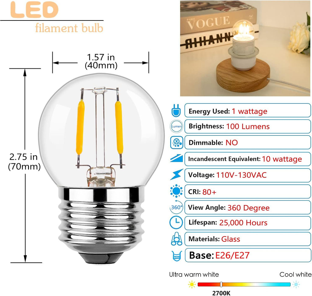 G40 E26 Low Watt LED Bulbs, 2700K Warm White, 6-Pack