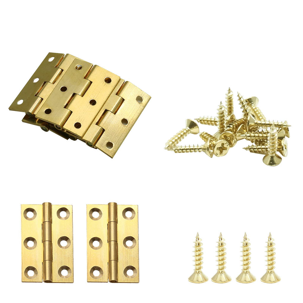 8Pcs 1.5 Inch Brass Butt Hinges, Gold