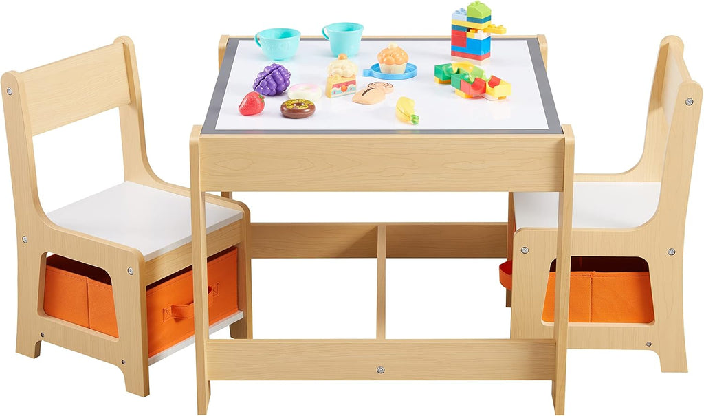 Kids Table and Chair Set, 3 in 1 Wooden Activity Table with Storage Drawer for Toddlers Drawing, Reading, Crafts, 2