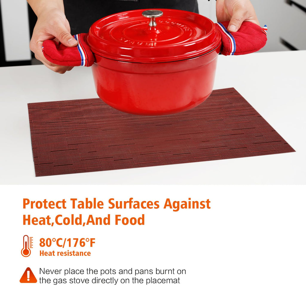 Red Vinyl Placemats Set of 12,Washable Dining PVC Table Mats