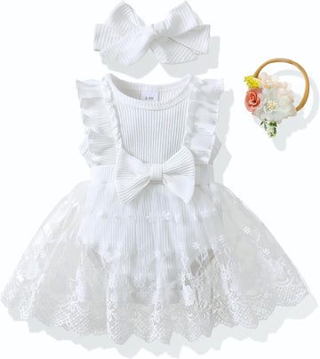 Baby Girl Lace Romper Infant Summer Boho Flower Tulle Dress Party Gifts Photography Outfits