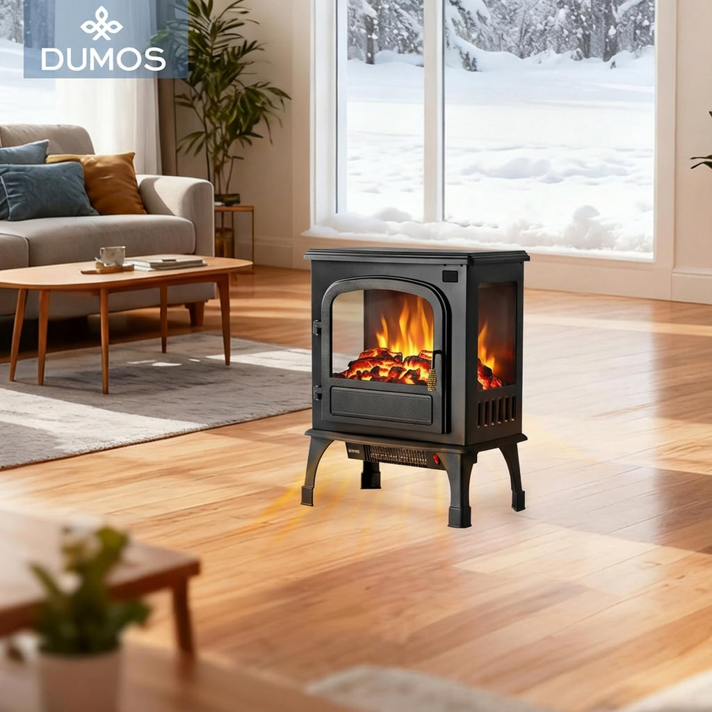 Electric Fireplace Heater, 26" Freestanding Electric Fireplace Stove with 3D Flame Effect & Remote Control, Stylish