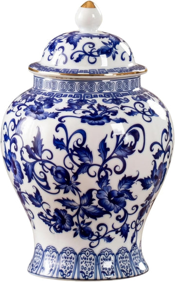 Blue and White Vase, Chinoiserie Decor Ginger Jar, Ceramic Jar with Lid, Decorative Jars, Blue and White Decor (Blue - Set of 30