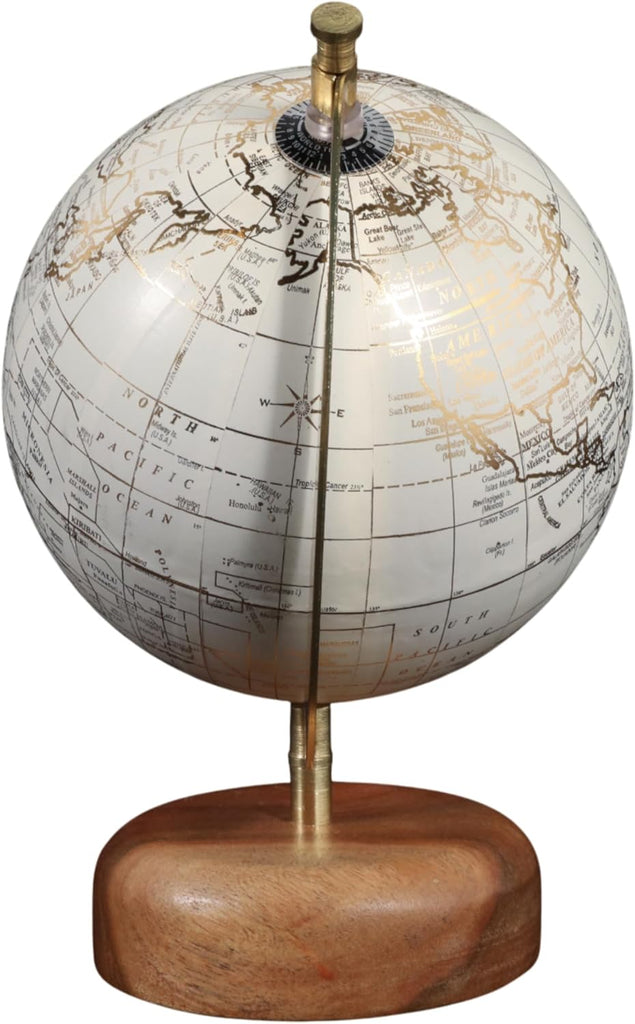 Decorative Globe with Wood Base or Office Decor - Ornament for Desk, Hallway, or Coffee Table - Modern Desktop Globe