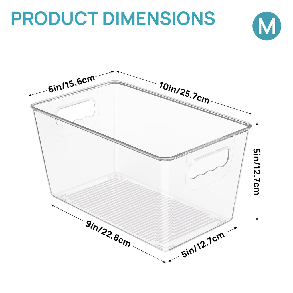 6 Pack Clear Storage Bins, Pantry Cabinet Organizer Bins, Medium