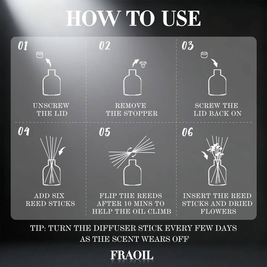 Sandalwood Reed Diffuser, Reed Diffuser Set 6.7 fl oz (200 ml) with 6 Reed Sticks, Home Fragrance Reed Diffuser Shelf